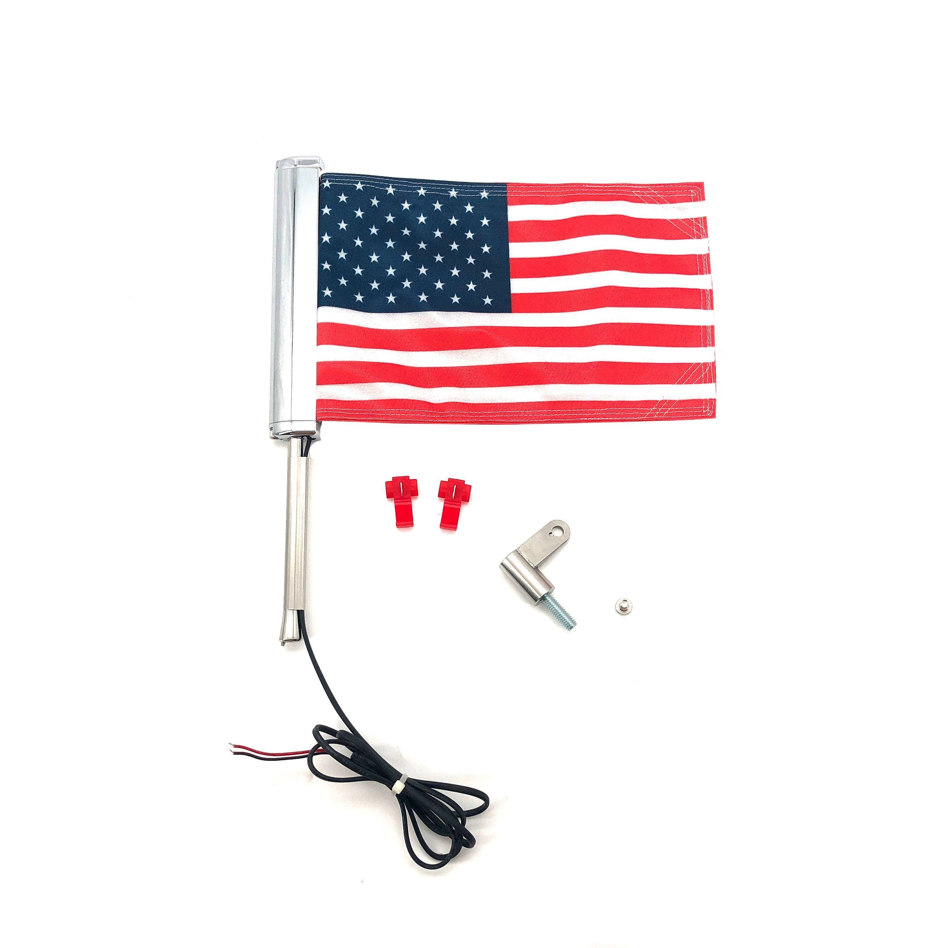 For Harley-Davidson Street Glide Road Flag Set 2014-2023 Motorcycle LED Lights With Flagpole Bracket Chrome Plated R