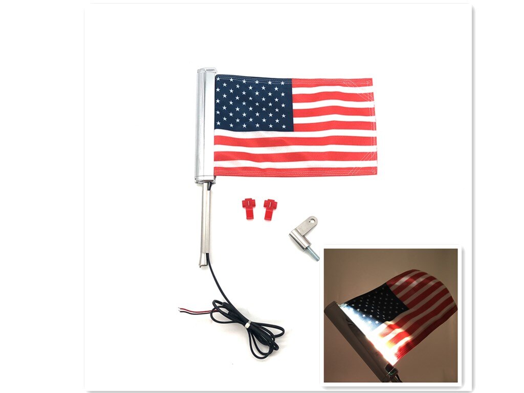 For Harley-Davidson Street Glide Road Flag Set 2014-2023 Motorcycle LED Lights With Flagpole Bracket Chrome Plated R