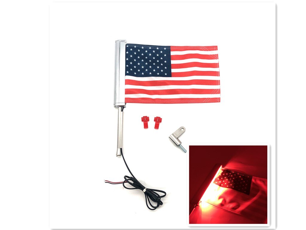 For Harley-Davidson Street Glide Road Flag Set 2014-2023 Motorcycle LED Lights With Flagpole Bracket Chrome Plated  R